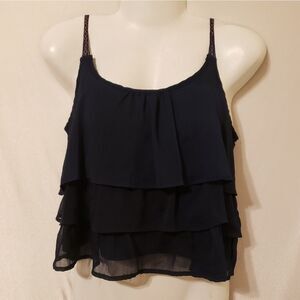 🥠Aeropostale Navy Blur Ruffle Crop Tank M